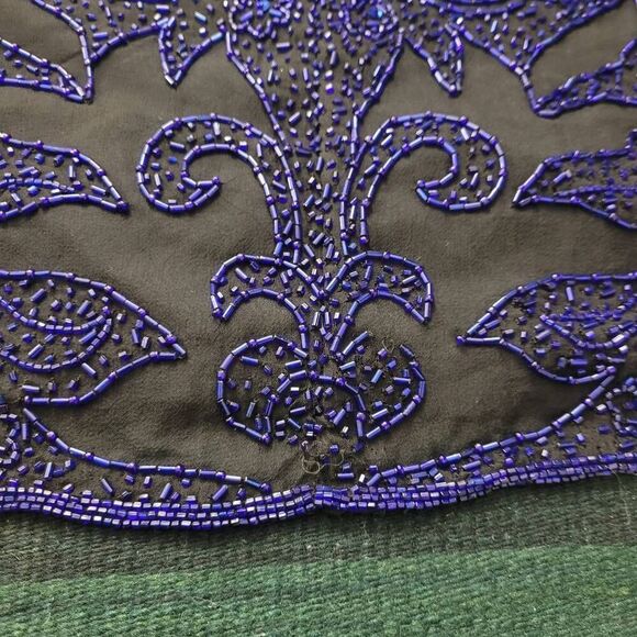 Vtg Cache 100% Silk Beaded Formal Maxi Dress Sz L Black Blue Straples Gown Prom - Picture 6 of 7